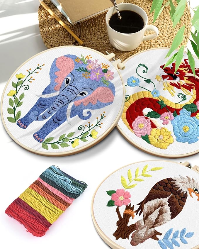 TINDTOP Embroidery Kit for Beginners Adult, Elephant Embroidery Kit for Beginners Include Embroidery Cloth Hoops Threads for Craft Lover Hand Stitch with Embroidery Skill Techniques | Include Embroidery Cloth Hoops Threads for Craft Lover Hand Stitch w...
