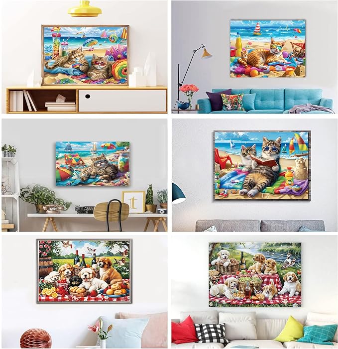 DOTSOPS 6 PcsCat Dog Diamond Painting Kits for Adults Art Painting Kit | Crafts DIY 5D Diamond Art Packs Kits,Round Full Drill for Adults,Beginner Home Wall Decoration Gift 11.8 x 15.7 Inches