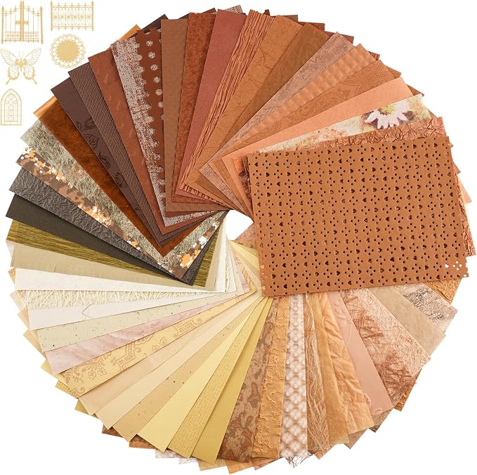 50 Sheets Brown Textured Scrapbook Paper Assorted Set