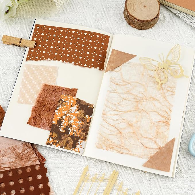 50 Sheets Brown Textured Scrapbook Paper Assorted Set