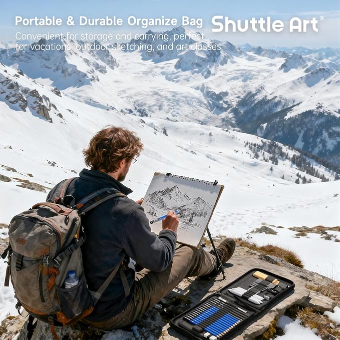 Shuttle Art Sketching and Drawing Pencils Set, 37-Piece Professional Sketch Pencils Set in Zipper Carry Case, Drawing Kit Art Supplies with Graphite Charcoal Sticks Tool Sketch book for Adults Kids