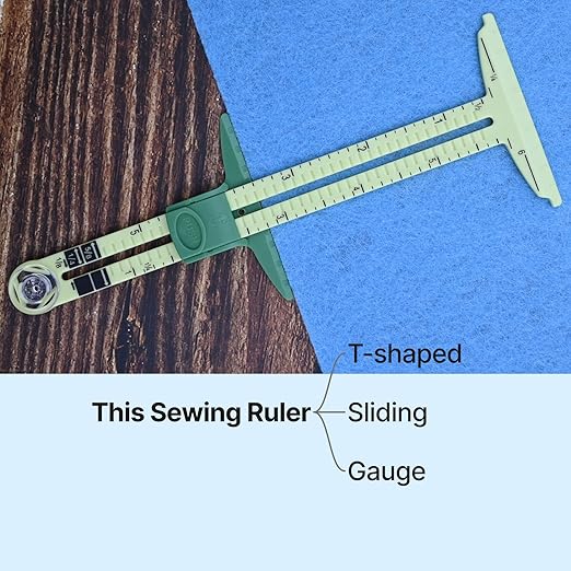 Sewing Gauge Measuring Tool Set 5-in-1 T-Shaped Sliding Gauge Ruler,Acrylic Fabric Quilting Ruler,Essential Sewing Tools&Quilting Accessories for Hemming,Seam Allowance,Button Spacing 2 Pieces