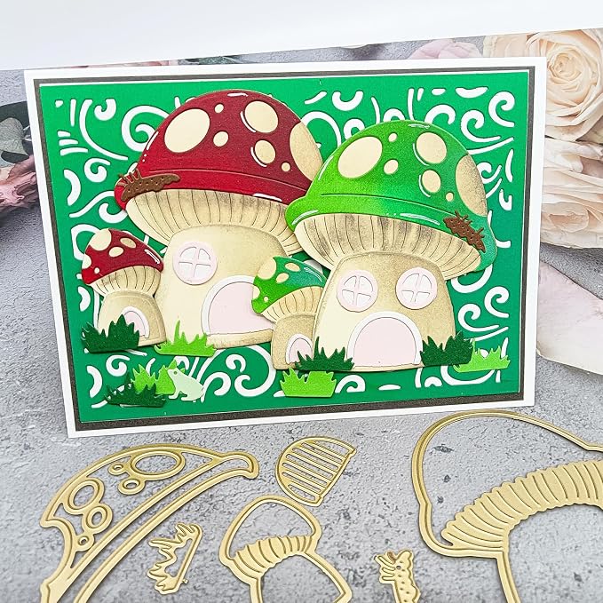 Alinacutle Metal Cutting Die Cut Golden Cut Dies for Gift Packing Paper Craft Handmade Card Making DIY Greeting Cards Scrapbooking and Album Holiday Gifts Decor (Mushroom House)