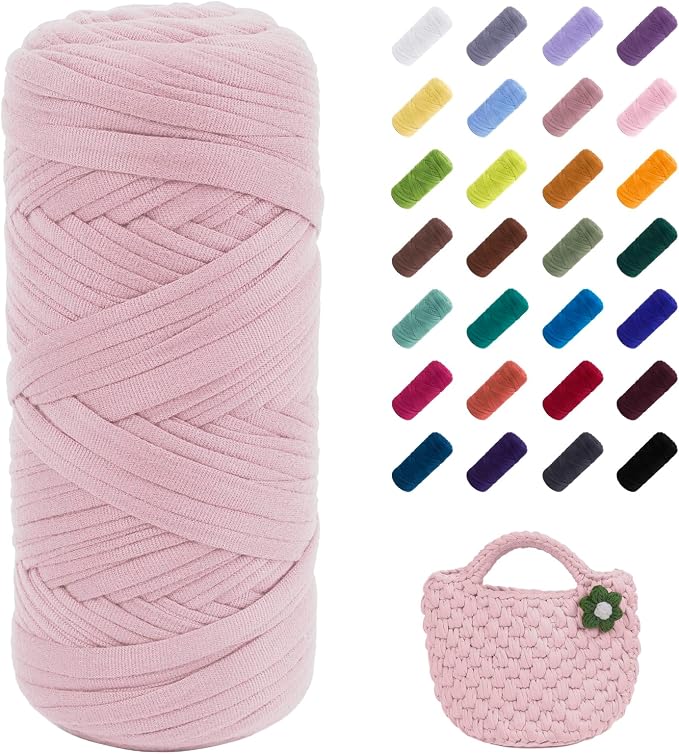 JeogYong T-Shirt Yarn, 200g/196ft Elastic Fabric Cloth Knitting T Shirt Yarn, Flesh Pink Thick Crochet Fabric Ribbon for Crocheting Bags/Baskets/Rugs, Home Decor, DIY Crafts