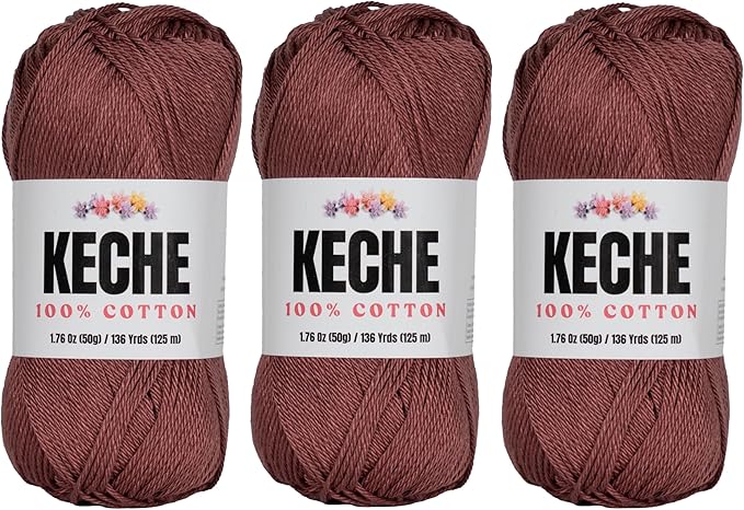 Cotton Yarn - 100% Cotton Yarn for Crocheting and Knitting, Mercerized Cotton Amigurumi Yarn Fine-Sport 2 1.76 oz (50g) / 136 Yrds (125 m) 3 Skeins - Brown