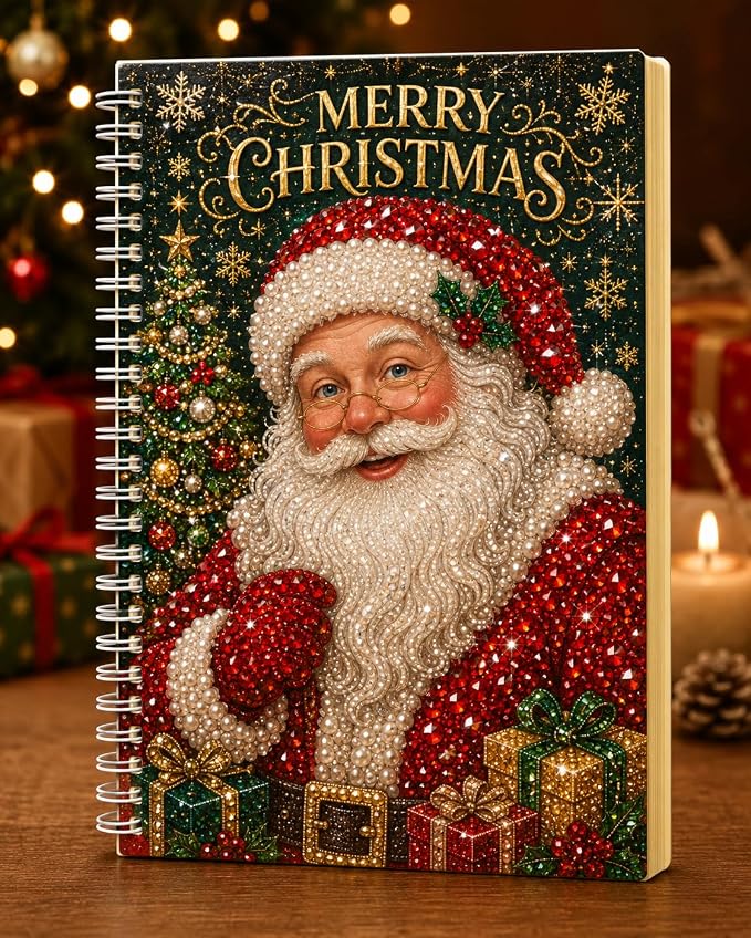 100 Pages DIY Christmas Pearl Diamond Art Painting Notebook，Style A