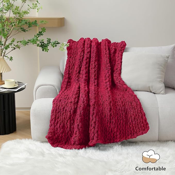 Cozyful Chunky Yarn for Hand Knitting - #10 Chunky Chenille Yarn, Jumbo Big Thick Chunky Yarns for Crocheting, Super Bulky Chunky Knit Blanket Yarns, 8 Skein (22 yds 8 oz Each Skein), Cherry Red