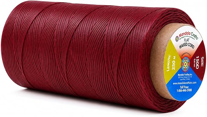 Mandala Crafts 150D 0.8mm Wine Red Flat Waxed Thread for Leather Sewing