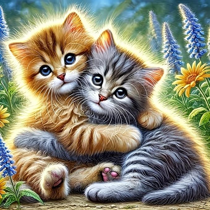 CHWGLFGG 5D Cute Cats Diamond Art Kits for Adults Beginners 13.7X 13.7 Inch | Animals Diamond Painting Kits DIY Full Round Drill Paint by Diamonds Dot Gem Art for Adults, Home Wall Decor