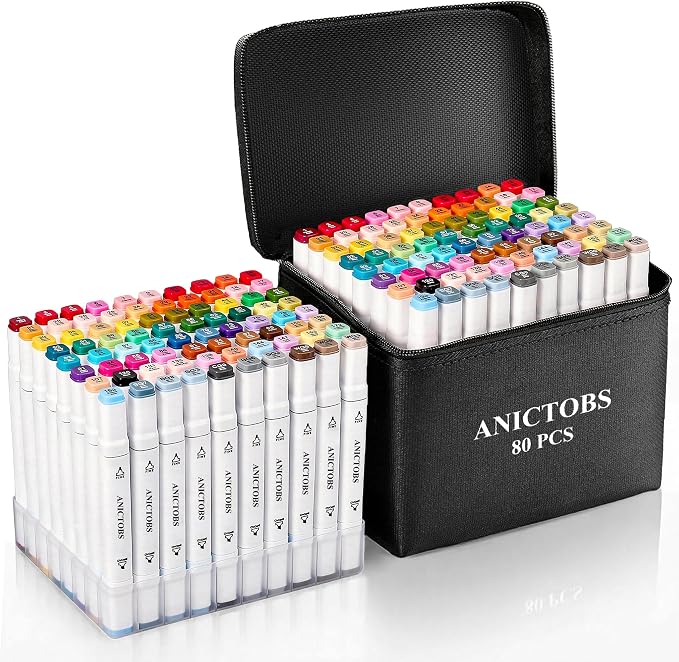 Alcohol Markers 80 Colors with Base Support, Drawing Art Markers Perfect for Students Kids and Adults Comics Sketching Illustration Artistic Creation Gift
