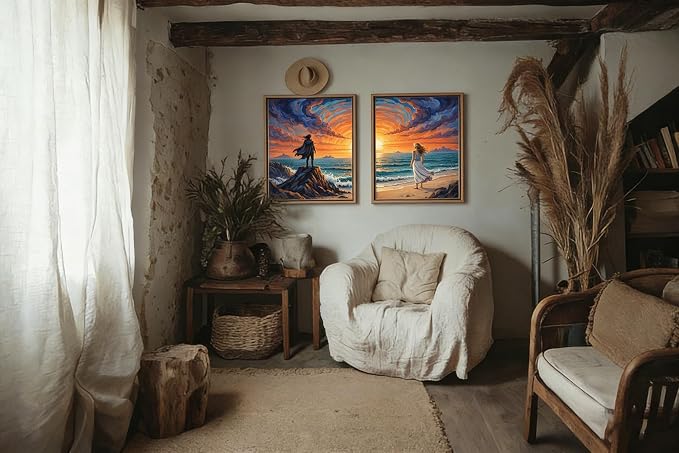 2Pack Couple Diamond Painting Kits for Adults Sunset Ocean Split Art 12x16"