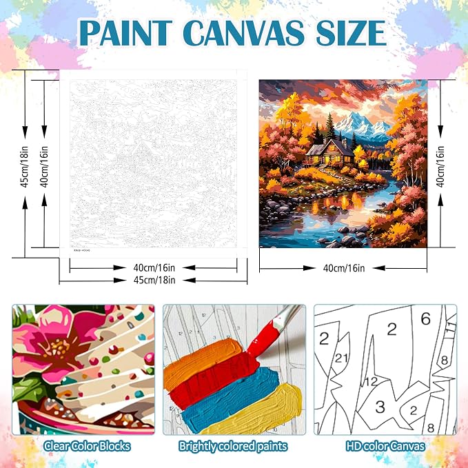 LKHMVCA Fall Landscape Mountain Lake Paint by Numbers Kit for Adults, DIY Paint by Numbers Kits for Adults Beginners Without Frame, Acrylic Paint Canvas Painting Kits Art for Home Decor 16x16 Inch
