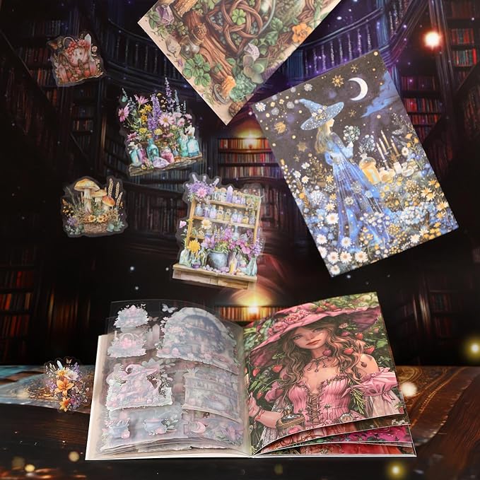 452-Piece Gothic Halloween Scrapbook Stickers PET & Washi 120 Sheets