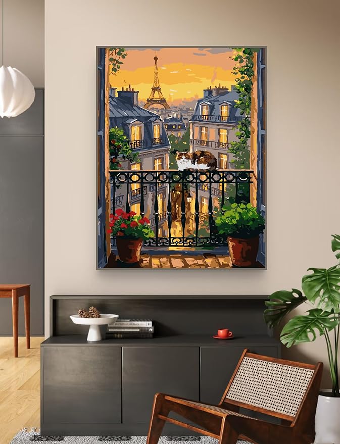 ZRIZQ Paint by Numbers Kit for Adults Beginner,City Scape,16x20 | Full set with wooden brushes,rolled canvas,rich paints.Calming activity.Beginner friendly.Just open and paint.