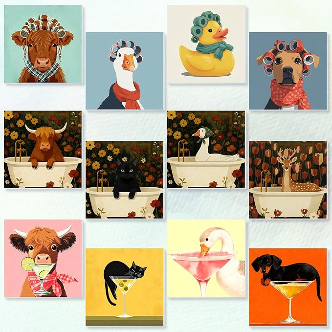 Nezyo 12 Sets Animals Paint by Numbers Kit with Frame for Adult Beginners, DIY Acrylic Paint Canvas for Painting Party, Classroom Activity Birthday Gift, 8 x 8 Inch (Animal)