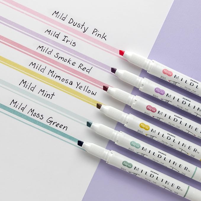 Zebra Pen MILDLINER No Bleed Highlighter, Assorted Mild, Dual Tip, 6-Pack | Broad and Fine Point Tip Marker Set, Ideal for Bible Highlighting, Journaling, School, Teacher and Office Supplies (78906)