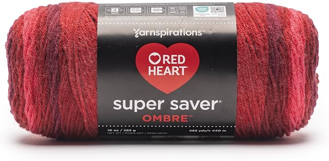 Red Heart Super Saver Ombre Yarn for Crocheting, Tomato, 2-Pack | #4 Medium Worsted Weight 100% Acrylic Ombre Yarn for Blankets, Scarves, Hats, and Sweaters, 482 yards, 283g/10oz