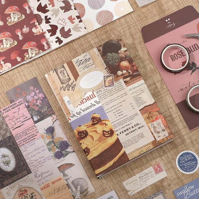 Upgraded Scrapbook Photo Album Supplies Kit with Tweezers and Glue Tape – Vintage Aesthetic Junk Journal Kit, Large Scrapbooking Paper, Sticker Pack, Notebook, DIY Craft, Gift for Adults (Goodtime)