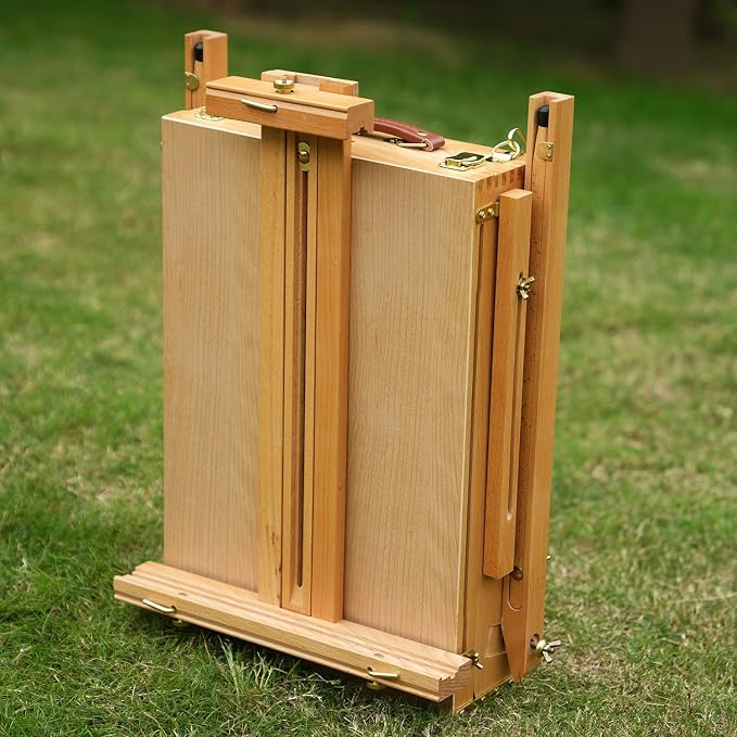 PHOENIX Beechwood Foldable French Box Easel - Portable Sketchbox with Drawer and Palette for Plein Air, Outdoor Travel, Field Art Wooden Easel Stand for Adults Artist