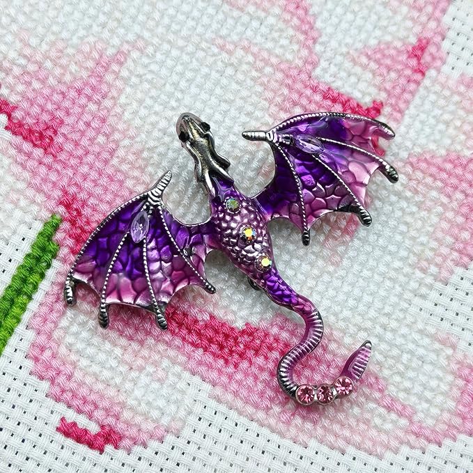 Large Dragon Needle Minder, Needle Minder Magnet, Magnetic Needle Nanny, Fantasy Needlework Accessories for Cross Stitch & Embroidery (Purple)