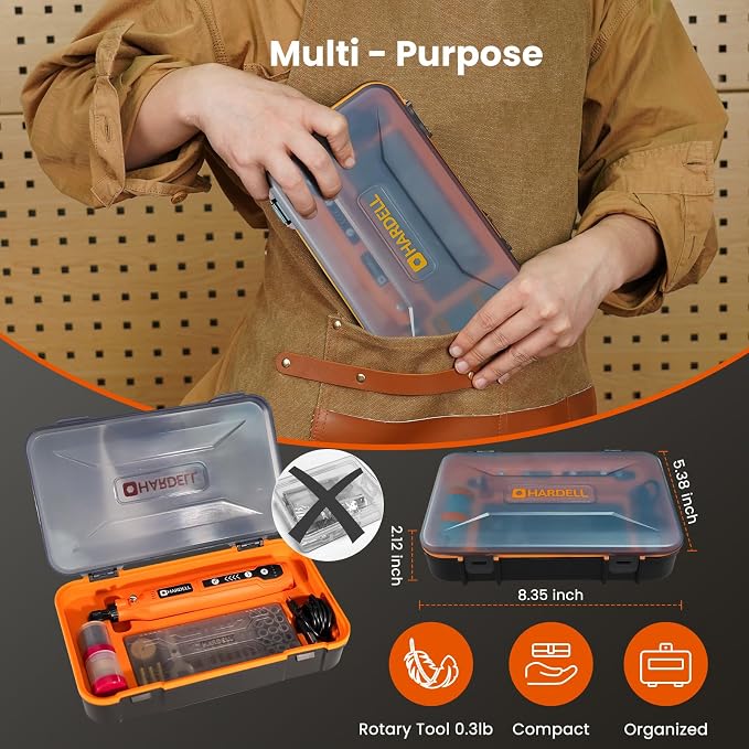 HARDELL Mini Cordless Rotary Tool, 5-Speed and USB Charging with storage case, Multi-Purpose 3.7V Power Rotary Tool for Sanding, Polishing, Drilling, Etching, Engraving, DIY Crafts | 5,000-18,000 RPM, 0.3LB Engraving Pen, LED Work Light – for Sanding, ...