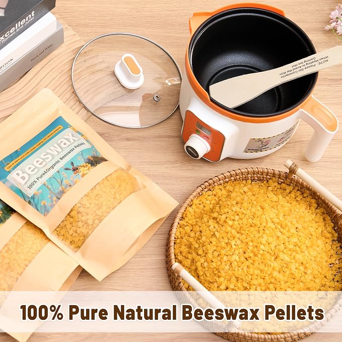 Beeswax Candle Making Supplies, 4LB Organic Beeswax Pellets with Wax Melter