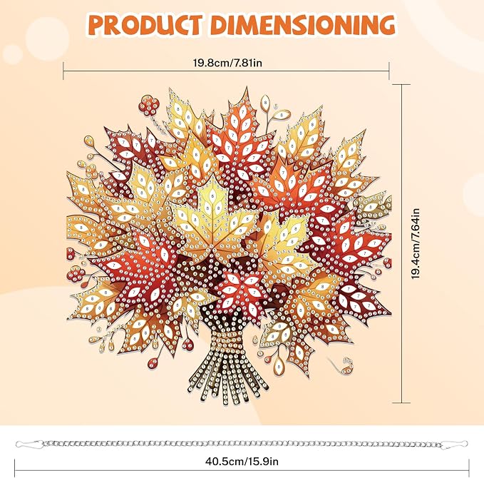Bowetile Maple Leaf Diamond Art Hanging Kits for Adults, Autumn Diamond Art Suncatchers, 5D Special Shape Fall Diamond Painting Pendant Window Ornament Halloween for Home Door Wall Decor