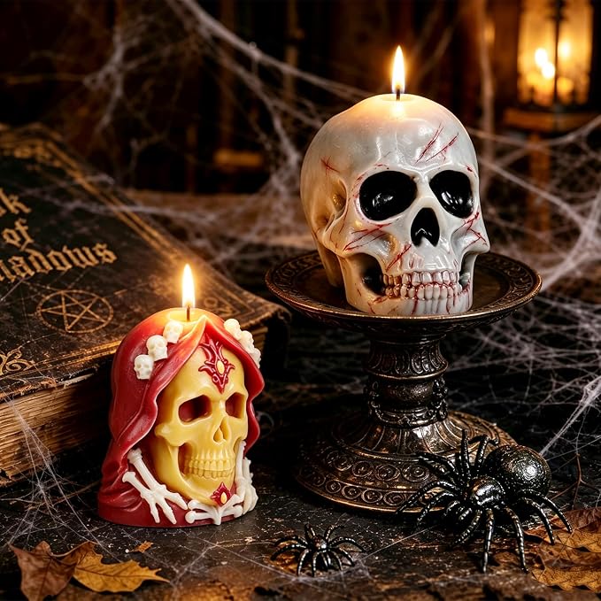 Skull Candle Mold Silicone, 2 Pack Style Halloween Skull Head Molds | 3D Skull Silicone Molds for DIY Aromatherapy Candles, Epoxy Resin Casting, Soap, Gypsum, Home Decor Handmade Crafts Gifts