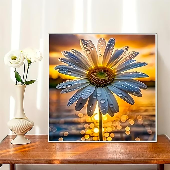5D Diamond Painting Kit, DIY Diamond Painting Kits for Beginners, Diamond Art for Adults, Flower Diamond Painting,Daisy Sunset Design, Full Drill, 14x14 Inches