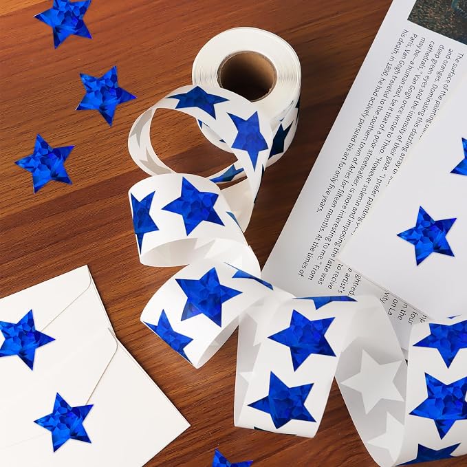 Imeepa 500PCS Holographic Blue Star Stickers, 1.5" Reward Labels