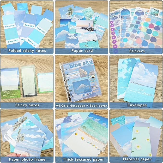 Scrapbooking Supplies Kit, A6 Grid Notebook, Vintage Junk Journaling Kit