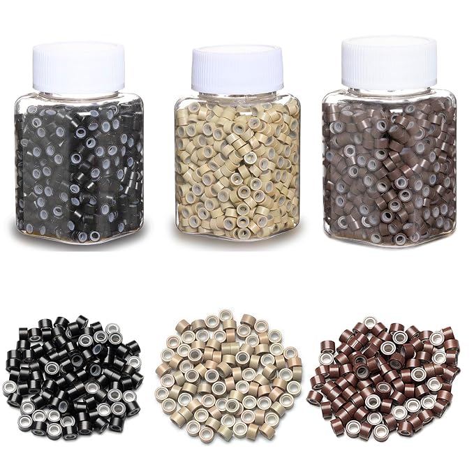 1500 Silicone Lined Beads for Hair Extensions,3 Colors 5mm Rings