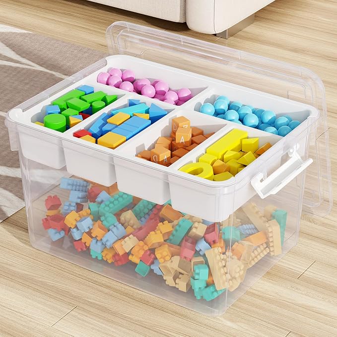 40Qt Stackable Storage Bin with Lid Tray Craft Box Organizer, 1Pack,WH