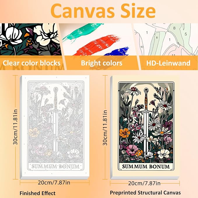 Mandun Tarot Paint by Numbers Kit for Adults, 3 Pack, 7.8x11.8 inch | DIY Painting Kits Crafts for Adults, Relieve Stress, Frame Canvas, Wooden Easel, Gift Box, Home Wall Decor