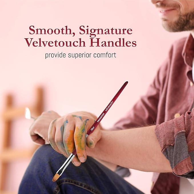 Princeton Velvetouch Series 3950 - 5pc Professional Paint Brushes for Acrylic Painting - Oil, Watercolor & Acrylic Paint Brushes Set - Spotter 5/0, Angle Shader ¼”, Round 8, Filbert 8, Round 2 | 4pc Watercolor Brushes Professional Soft Synthetic Squirr...