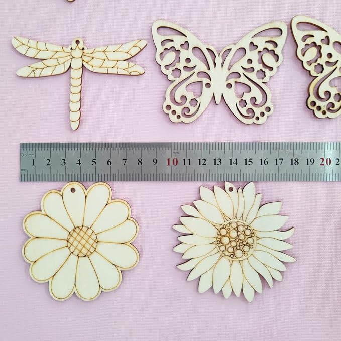 48PCS Unfinished Wood Insect Butterfly Cutouts with Sling Hole