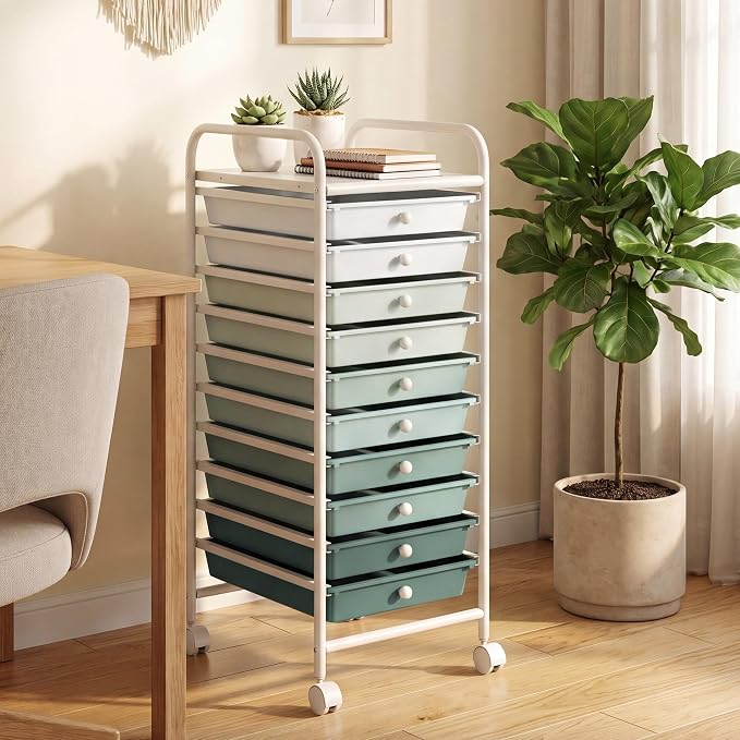 COSTWAY 10-Drawer Rolling Storage Cart, Utility Mobile Trolley