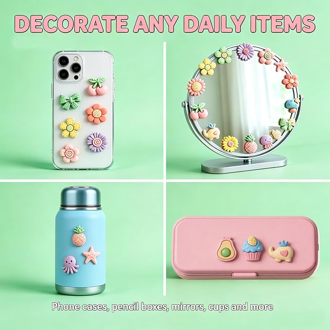 100Pcs DIY Scrapbooking Embellishments,Pink Glitter Resin Accessories, Solid Color Cream Glue Craft Charms for Jewelry Making, New Handmade Supplies (Pink/Green)
