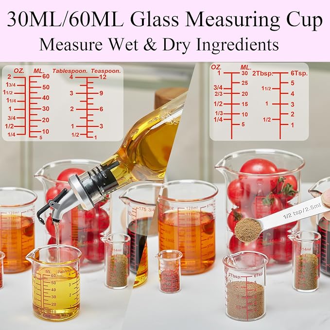 Ackers BORO3.3 Glass Measuring Cup Set, Beaker Style, 7-Piece