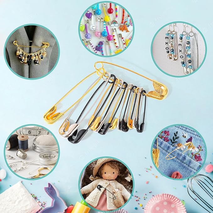 630 Pack Safety Pins Assorted, 5 Assorted Large Small Sizes, 3 Colors