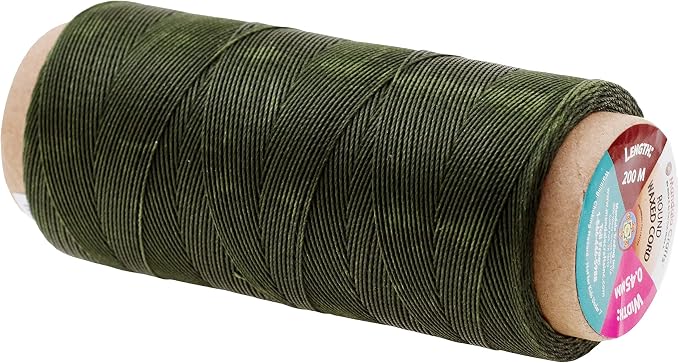 Mandala Crafts 200M 0.45mm Olive Green Leather Sewing Round Waxed Thread