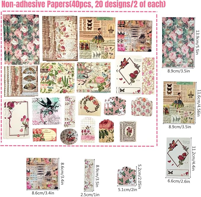 Esweny 100 PCS Vintage Ephemera Pack Journaling Scrapbooking Supplies Scrapbook Sticker Paper Kit for Junk Journal Planners Collage Craft Notebooks Decoupage Album (Flowers)