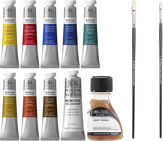 Winsor & Newton Winton Oil Color Paint, Studio Set, 10 x 37ml Tubes, Blue,Red,White, 12 Piece Set
