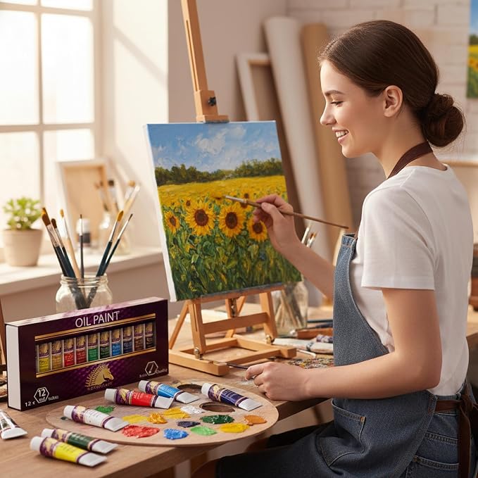 MyArtscape Oil Paint Set - 12 x 12ml Artist Oil Paint Tubes | Rich pigment oil paint set with smooth blending glossy finish and excellent coverage for canvas painting