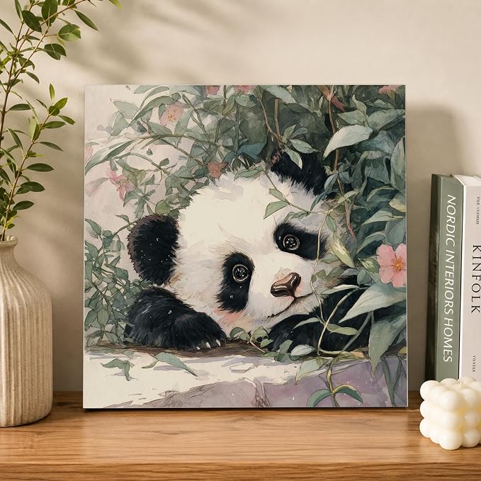 AUKELHJ Framed Paint by Numbers Kit for Adults, Panda, 10x10 inch