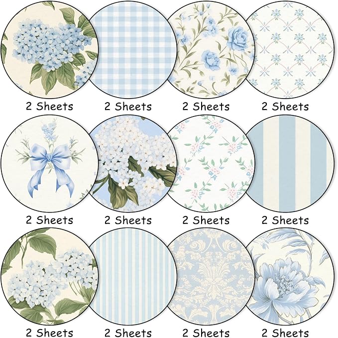 JarThenaAMCS 24 Sheet Light Blue Hydrangea Pattern Paper, 6 x 6 Inch