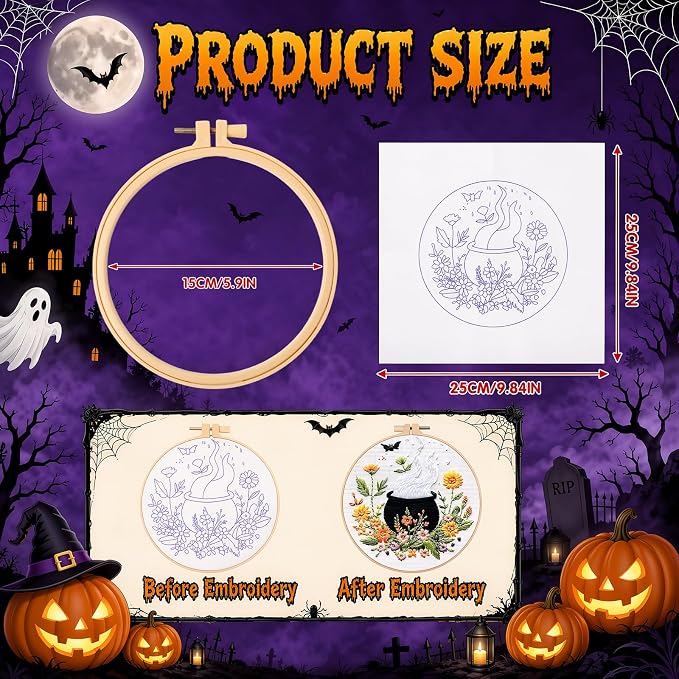 4 Set Halloween Embroidery Kit, DIY Hand Embroidery Kit for Beginners