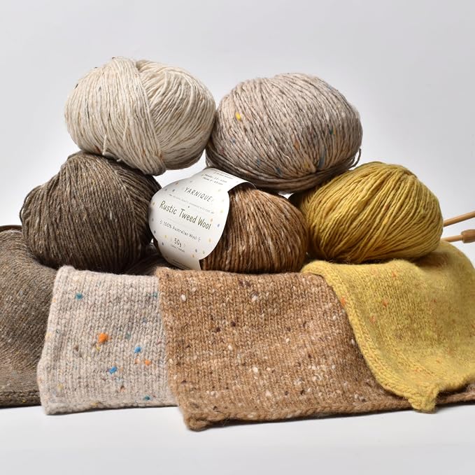 Rustic Tweed Wool Yarn, 1oo% Australian Wool, DK, 4 Skeins 200g/656yds (3164 Rustic Camel Fleck), Colorful Tweed Yarn | Cozy Wool Texture | Refined Everyday Knits