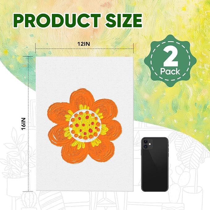 ESRICH Canvas Boards for Painting 12x16 Inch, 2 Pack Canvas for Painting Cotton Primed Acid Free Large Blank Canvas Panels for Oil Paint, Watercolor, Acrylic Paint, Gouache and Tempera.