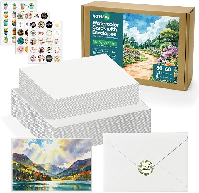 KOVIEDE 60 Pack Blank Watercolor Cards with Envelopes 4 x 6 Inch